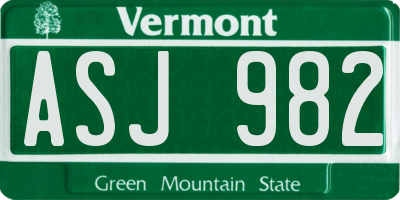 VT license plate ASJ982