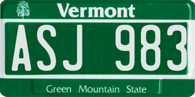 VT license plate ASJ983