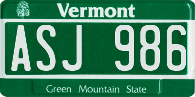 VT license plate ASJ986