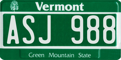 VT license plate ASJ988