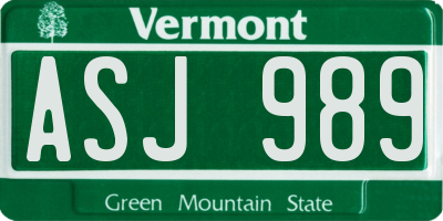 VT license plate ASJ989