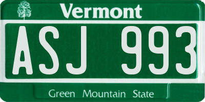 VT license plate ASJ993