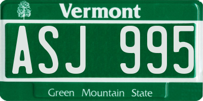 VT license plate ASJ995