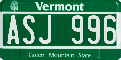 VT license plate ASJ996