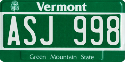 VT license plate ASJ998