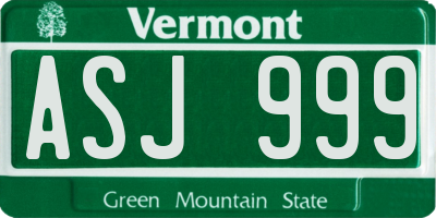 VT license plate ASJ999