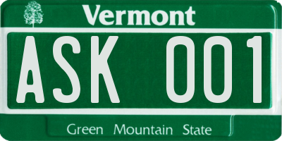 VT license plate ASK001