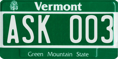 VT license plate ASK003