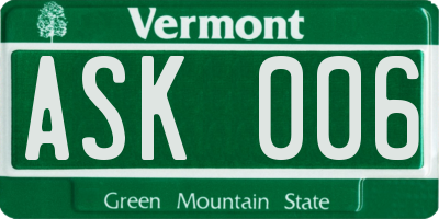 VT license plate ASK006