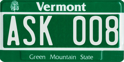 VT license plate ASK008