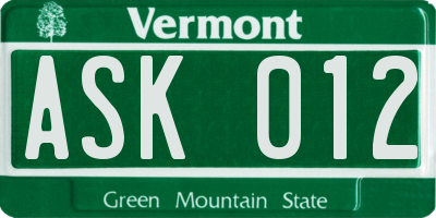 VT license plate ASK012
