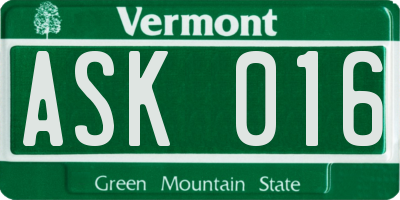 VT license plate ASK016