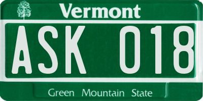 VT license plate ASK018