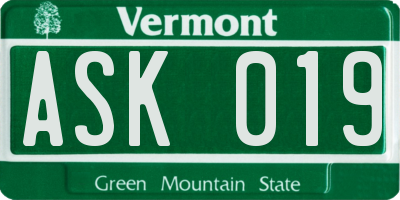 VT license plate ASK019