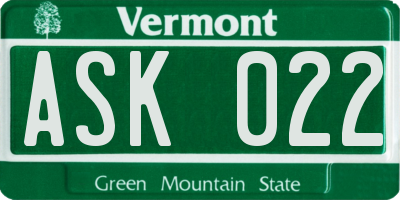 VT license plate ASK022