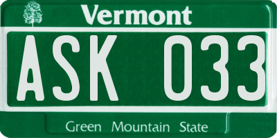 VT license plate ASK033
