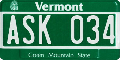 VT license plate ASK034