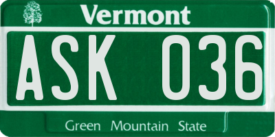 VT license plate ASK036