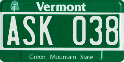 VT license plate ASK038