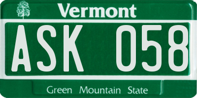 VT license plate ASK058