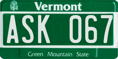 VT license plate ASK067