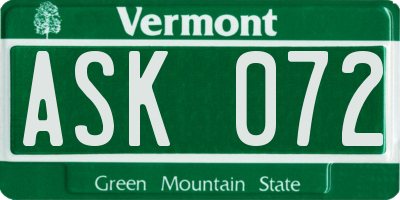 VT license plate ASK072