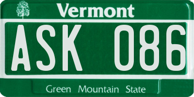 VT license plate ASK086