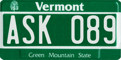 VT license plate ASK089