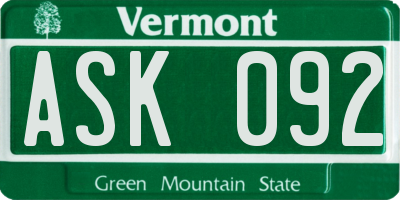 VT license plate ASK092