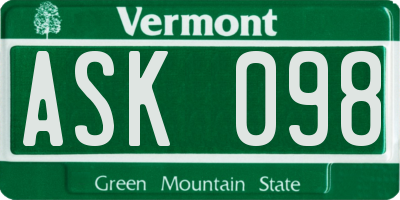 VT license plate ASK098