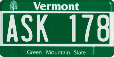 VT license plate ASK178