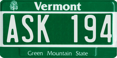 VT license plate ASK194