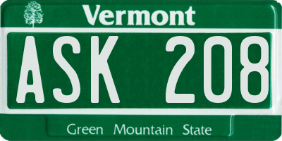 VT license plate ASK208