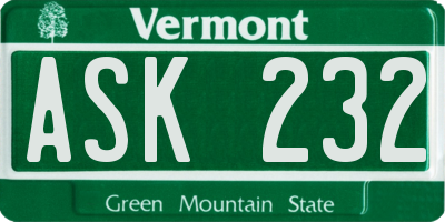 VT license plate ASK232