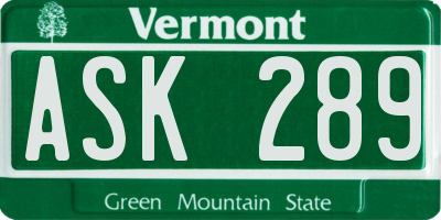 VT license plate ASK289