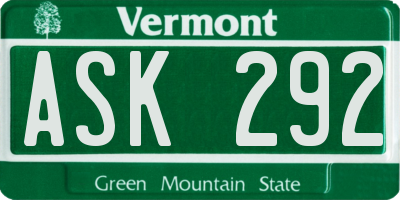 VT license plate ASK292