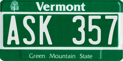 VT license plate ASK357