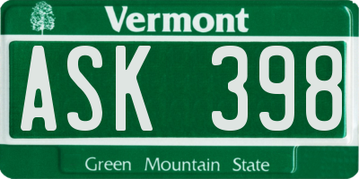 VT license plate ASK398