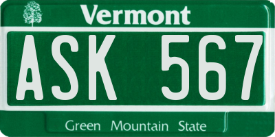 VT license plate ASK567