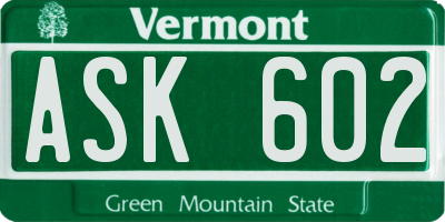 VT license plate ASK602