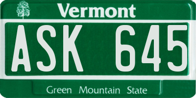 VT license plate ASK645