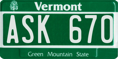 VT license plate ASK670