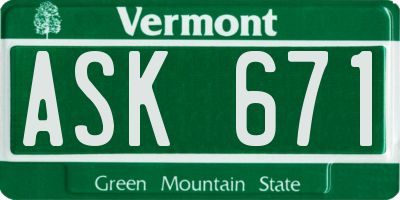VT license plate ASK671