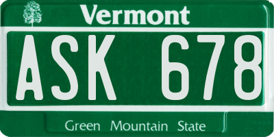 VT license plate ASK678