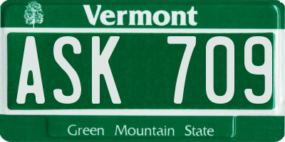 VT license plate ASK709