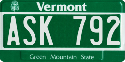 VT license plate ASK792