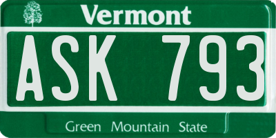 VT license plate ASK793