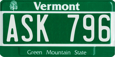 VT license plate ASK796
