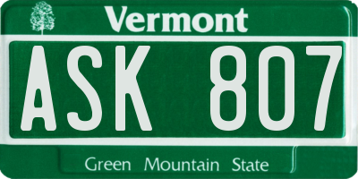 VT license plate ASK807