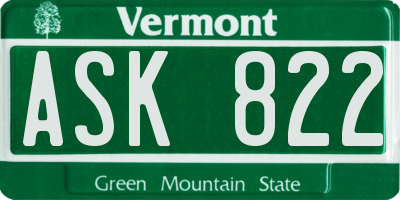 VT license plate ASK822